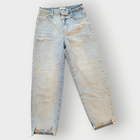 Frame Light-wash High-Rise Distressed Relaxed/Barrel Fit Women's Jeans Size 27